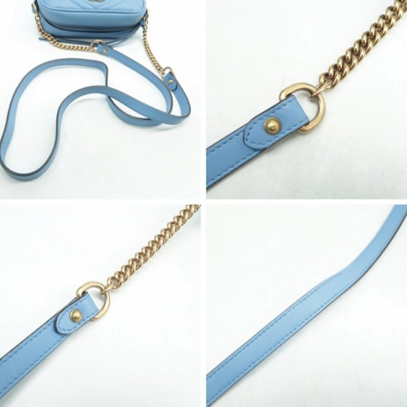 100% Authentic GUCCI Blue GG Marmont Leather Shoulder Bag - Picture 9 of 12